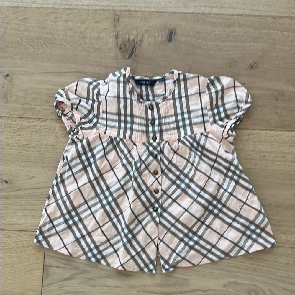 Burberry Plaid Kids button Shirt peach and Brown 120A 4Y girl